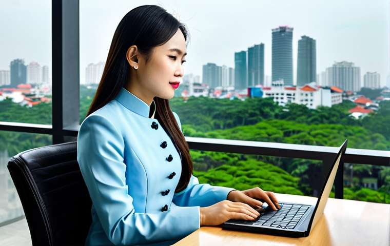 **

"A successful Vietnamese businesswoman in a tailored Ao Dai, fully clothed, modest and professional, working on a laptop in a modern Ho Chi Minh City office with a view of the cityscape, appropriate attire, safe for work, perfect anatomy, correct proportions, natural pose, professional photography, high quality."

**
