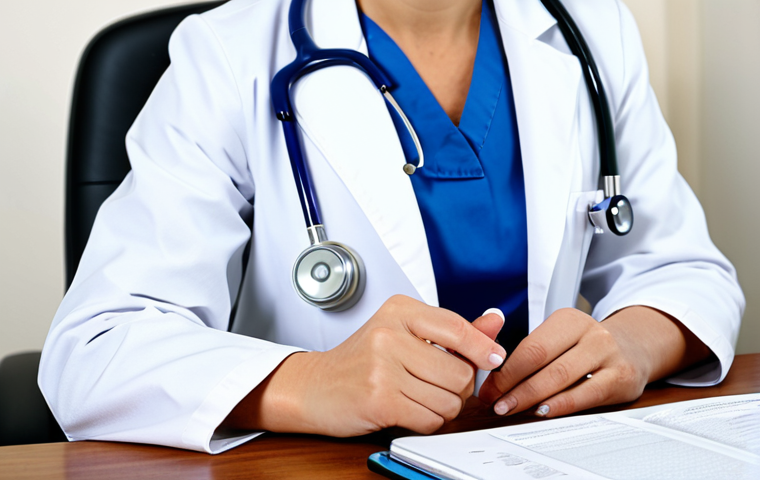 **

"A professional female doctor in a clean, bright hospital office, wearing a white coat and stethoscope, fully clothed, appropriate attire, safe for work, perfect anatomy, natural proportions, well-formed hands, proper finger count, professional photograph, high quality, modest, family-friendly. Background includes a computer monitor and medical books."

**