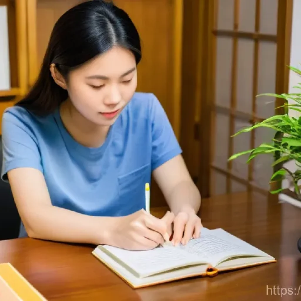 일본어 능력시험 대비 실전 모의고사 활용법 - **A Focused Study Session for JLPT:**
    A determined young Vietnamese woman, in her early twenties...