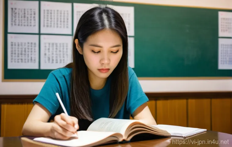 JLPT 문법 이해를 돕는 추천 강의 - Intensive JLPT Grammar Study**
A determined young Vietnamese woman, approximately 20-25 years old, i...