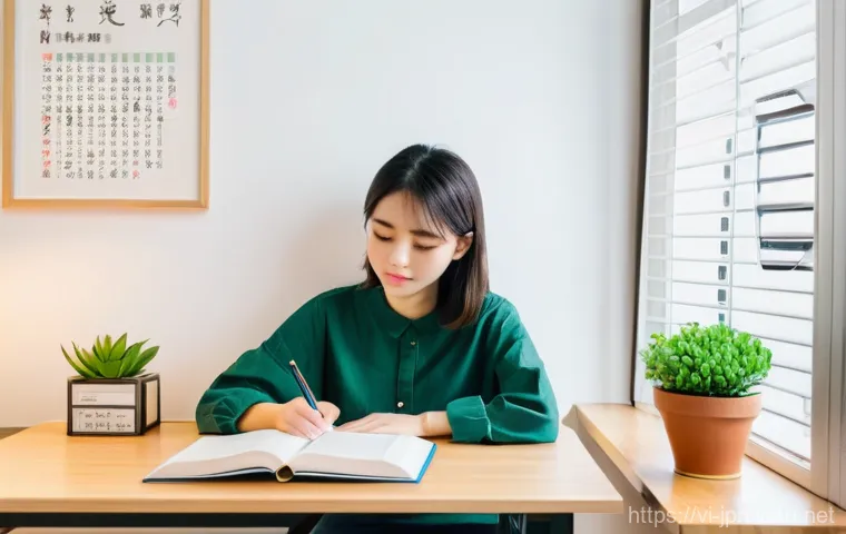 JLPT와 일본어 학습 환경 조성 방법 - **Prompt:** A cozy and inspiring Japanese study corner in a modern, well-lit room. A young Vietnames...
