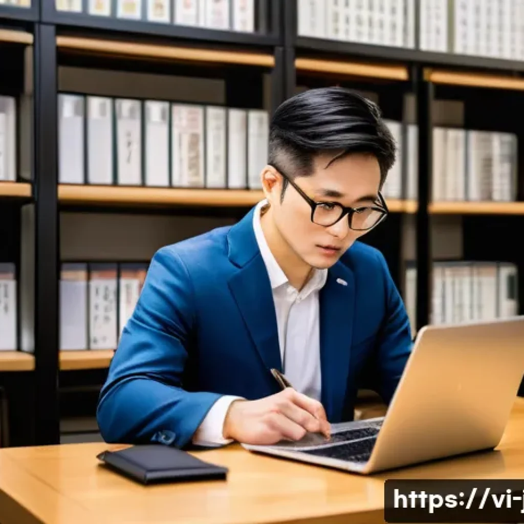 JLPT와 일본 내 직무와의 연계성 분석 - A professional Vietnamese translator working in a modern Japanese office environment, wearing busine...