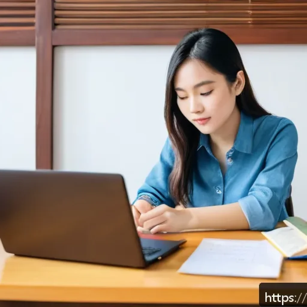 JLPT와 비즈니스 일본어 시험의 차이 - A modern Vietnamese young professional woman studying Japanese language certification at home, sitti...