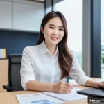 Home 22 JLPT 취득 후 국제무역 업무 사례 - A professional Vietnamese businesswoman in smart casual attire, confidently negotiating over a video...