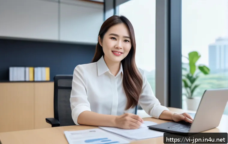 JLPT 취득 후 국제무역 업무 사례 - A professional Vietnamese businesswoman in smart casual attire, confidently negotiating over a video...