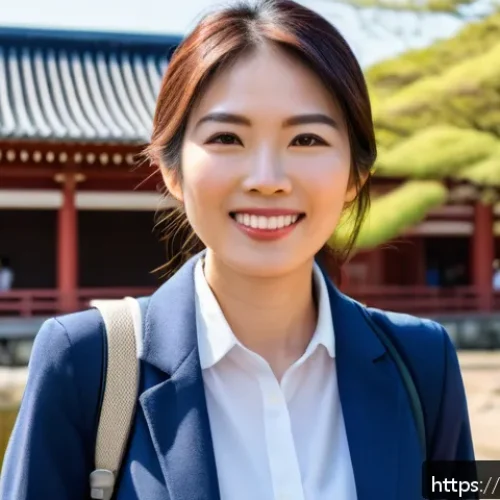 Home 32 JLPT 자격증과 일본 내 관광 산업 진출 - A professional Vietnamese tour guide wearing smart casual attire and a name badge, confidently speak...