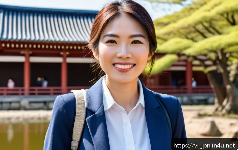 JLPT 자격증과 일본 내 관광 산업 진출 - A professional Vietnamese tour guide wearing smart casual attire and a name badge, confidently speak...