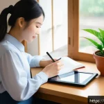 Home 19 JLPT 필수 단어 암기 어플 추천 - A cozy Vietnamese home study scene featuring a young adult sitting at a wooden desk by a window with...