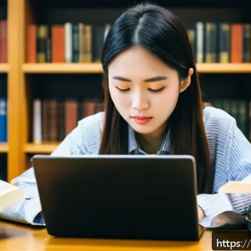 Home 17 JLPT와 일본 내 학술 연구 활동 사례 - A focused Vietnamese university student studying Japanese in a modern library setting, surrounded by...
