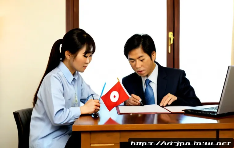 Home 15 JLPT와 일본 내 고용주 추천서 작성 사례 - Photorealistic Vietnamese job seeker in a neat home office, thoughtfully reviewing a Japanese langua...